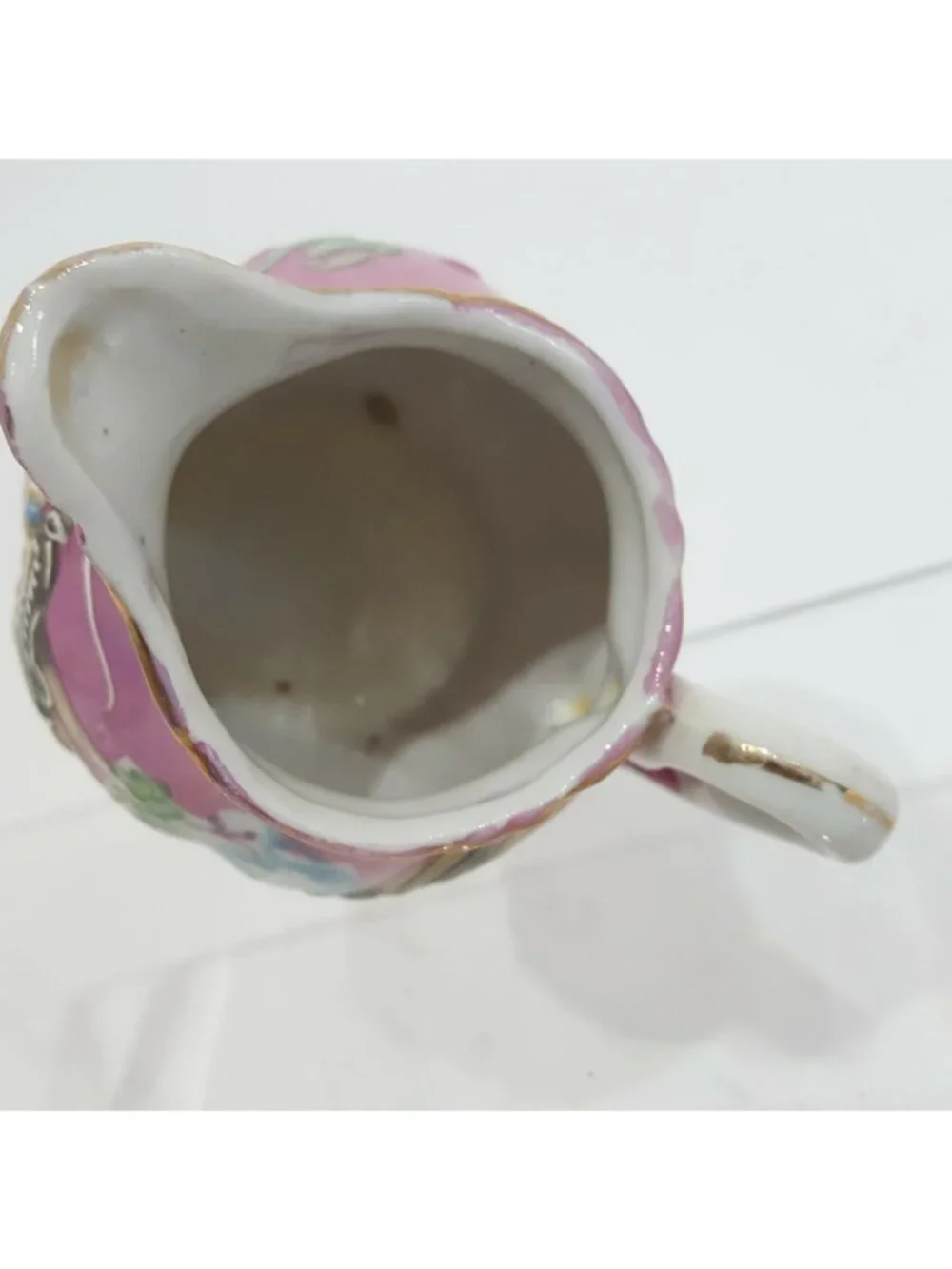 Mini Porcelain Hand-Painted Raised Dragon Creamer Lucky China 4” Tall Pink Gold